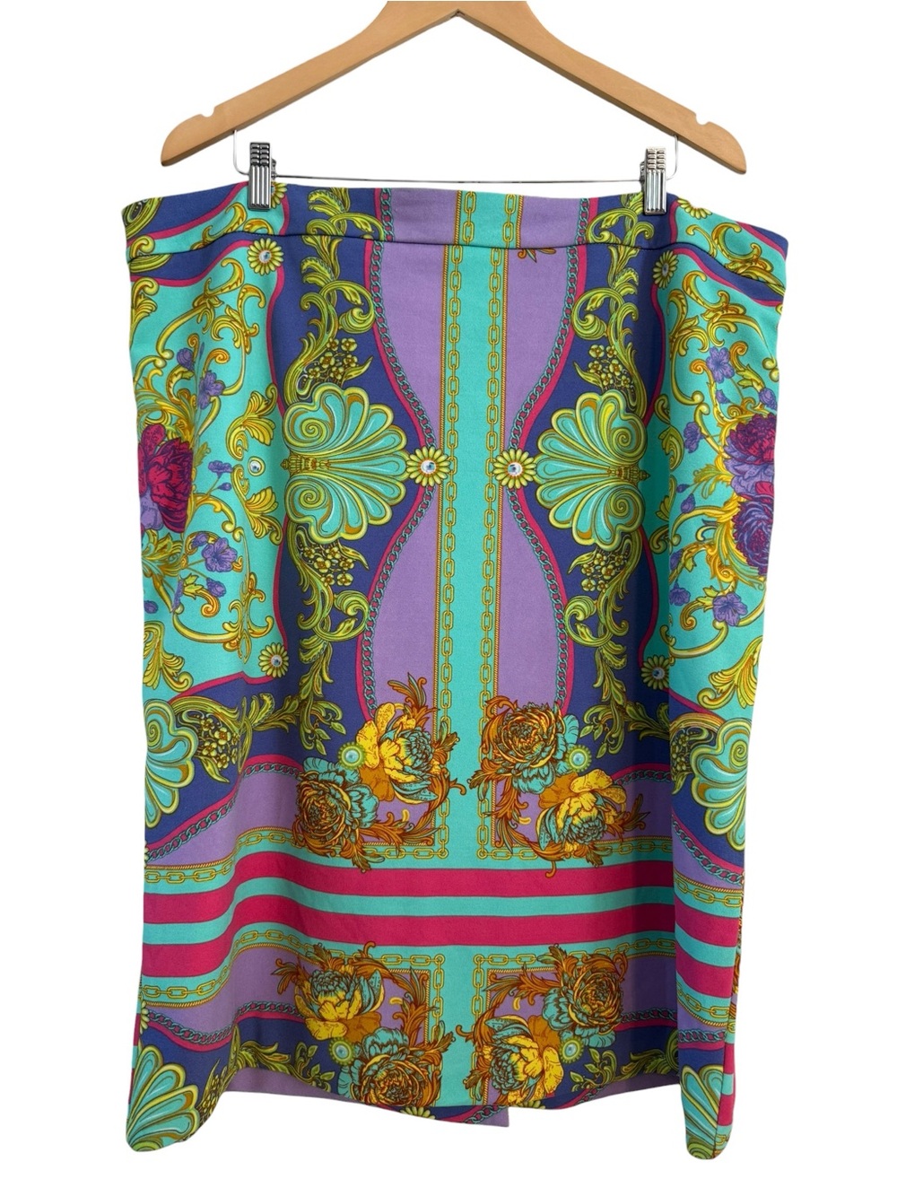 Ashley Stewart Midi Skirt Stretchy Baroque Teal Purple Pink Women’s Size 18/20